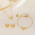 Gold V Jewelry Set – Necklace, Earrings & Bracelet