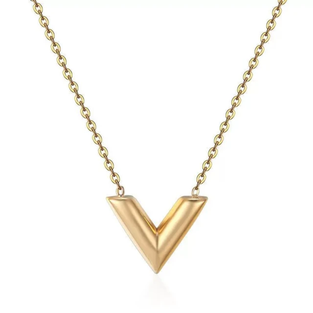Gold V Jewelry Set – Necklace, Earrings & Bracelet