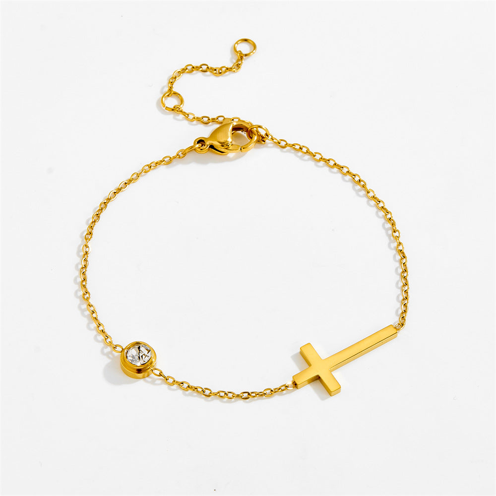 Gold Sideways Cross Necklace & Bracelet Set