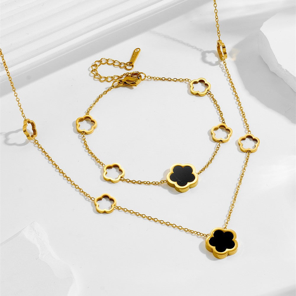 Gold Clover Necklace & Bracelet Set
