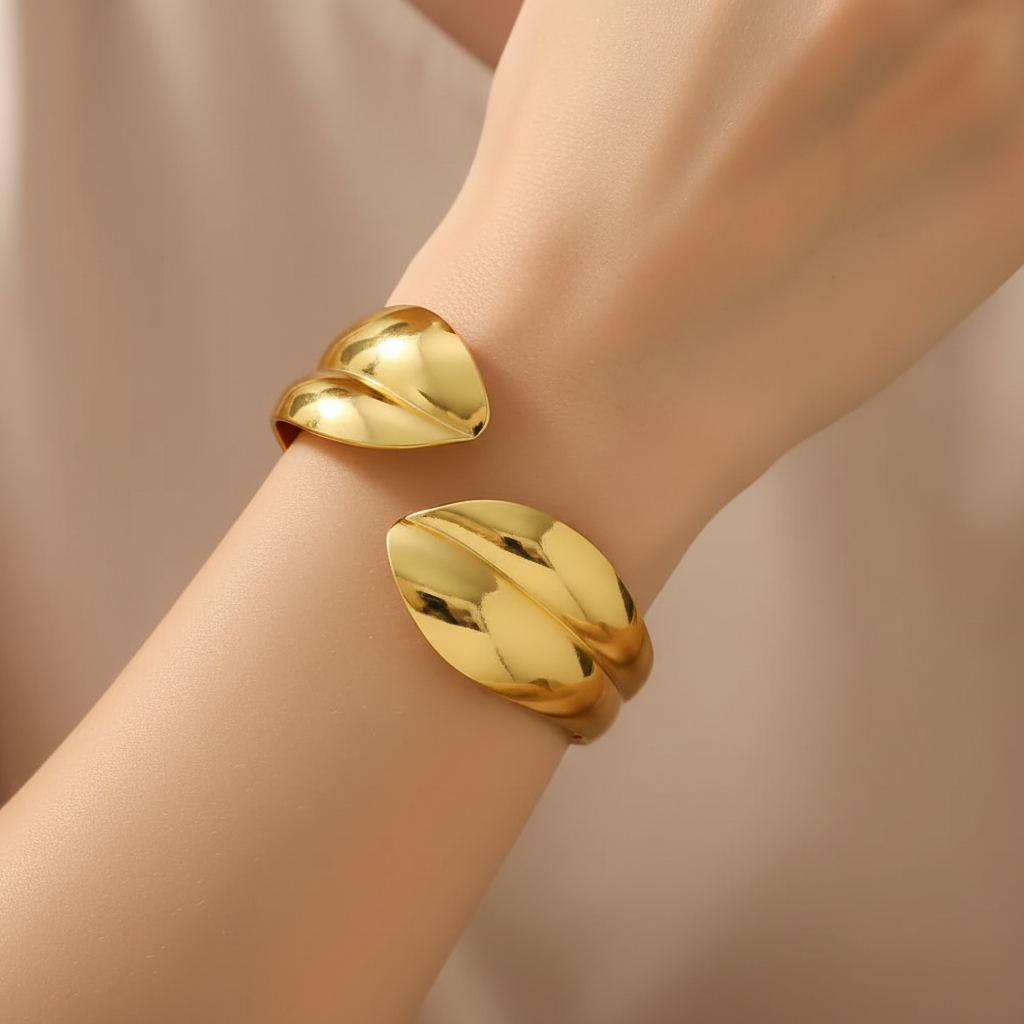 Golden Tulip Wrap Bangle on Light Skin
